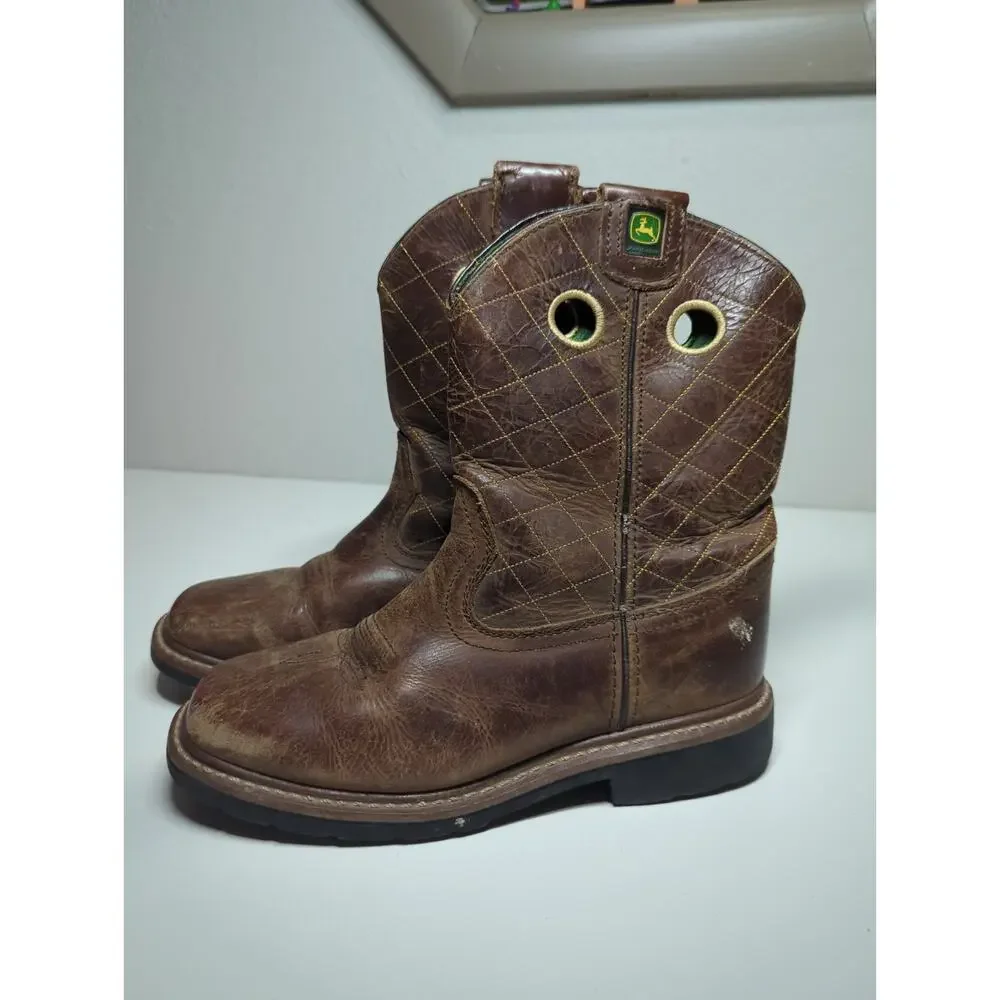 John Deere Square Toe Work Boots Kids Size 4M